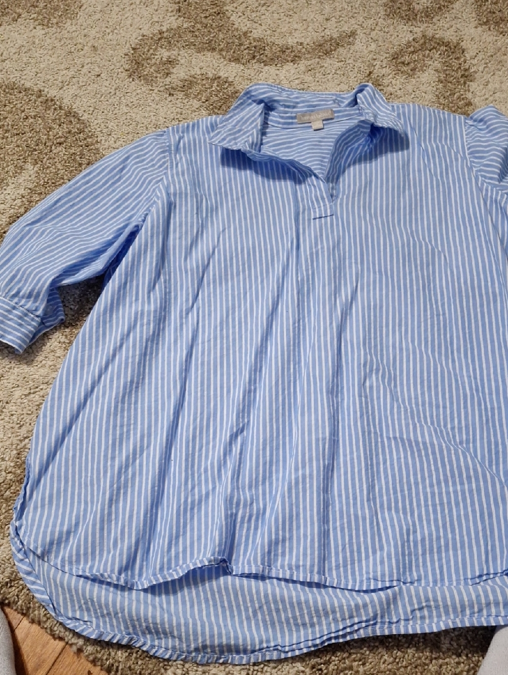 Light Blue & White Striped Collared Tunic Top